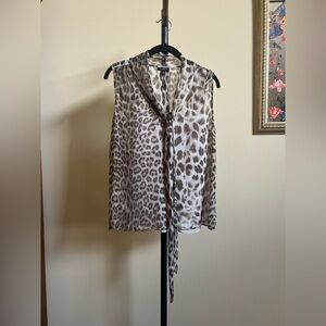 Talbots Blouse 100% Silk Animal Print Sleeveless Brown Tan Size 10